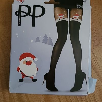 New Pretty Polly Santa Mock Hold Ups Tights Black  One Size